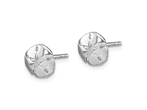 Rhodium Over Sterling Silver Polished Sand Dollar Post Earrings