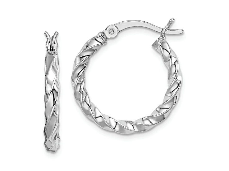 Rhodium Over Sterling Silver Twisted 3x20mm Hoop Earrings