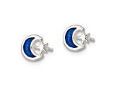 Sterling Silver Polished Blue Enamel Moon and Star Children's Post Earrings