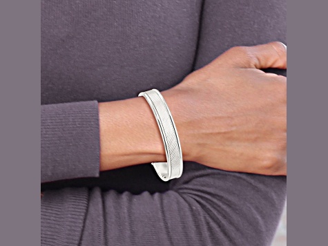 Sterling Silver Polished Textured Cuff Bracelet