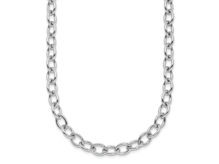 Rhodium Over Sterling Silver 6mm Oval Link 18 inch Chain