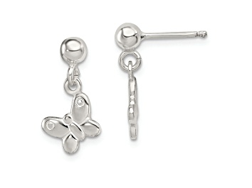 Picture of Sterling Silver Polished Butterfly Post Dangle Earrings