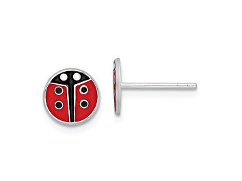 Picture of Rhodium Over Sterling Silver Enamel Ladybug Children's Post Earrings