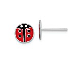 Rhodium Over Sterling Silver Enamel Ladybug Children's Post Earrings