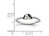 Rhodium Over Sterling Silver Black and White Enameled Puppy Children's Ring