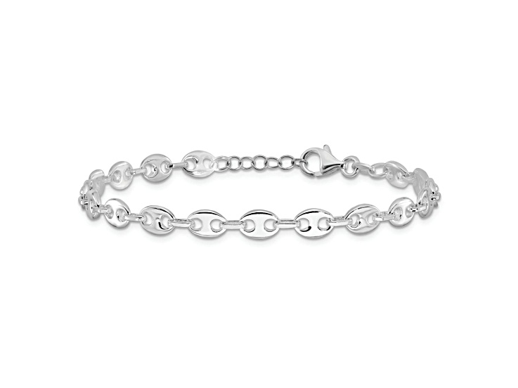 Rhodium Over Sterling Silver 7.25-inch with 0.5-inch Extension Fancy Link Bracelet