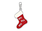 Sterling Silver Polished Enameled HO HO HO Stocking Pendant