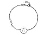 Sterling Silver Rhodium-plated Kitty and Fish with 0.5 Inch Extension Bracelet