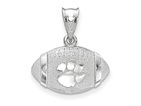 Rhodium Over Sterling Silver LogoArt Clemson University Domed Football Pendant