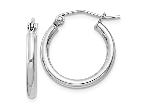 Rhodium Over Sterling Silver 2mm Round Hoop Earrings