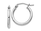 Rhodium Over Sterling Silver 2mm Round Hoop Earrings