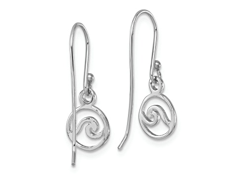 Rhodium Over Sterling Silver Polished Wave Dangle Earrings