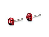 Rhodium Over Sterling Silver Enamel Ladybug Children's Post Earrings