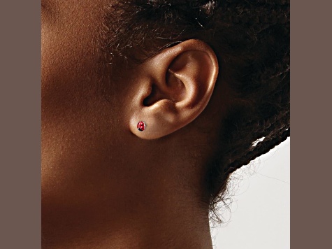 Rhodium Over Sterling Silver Enamel Ladybug Children's Post Earrings
