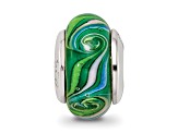 Sterling Silver Green Hand-blown Glass Bead