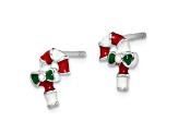 Rhodium Over Sterling Silver Enamel Candy Cane Post Earrings