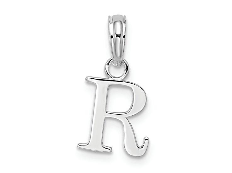 Sterling Silver Polished Block Initial -R- Pendant