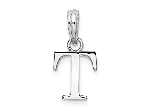 Sterling Silver Polished Block Initial -T- Pendant