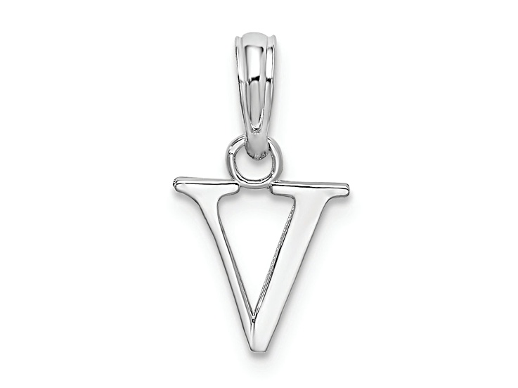 Sterling Silver Polished Block Initial -V- Pendant
