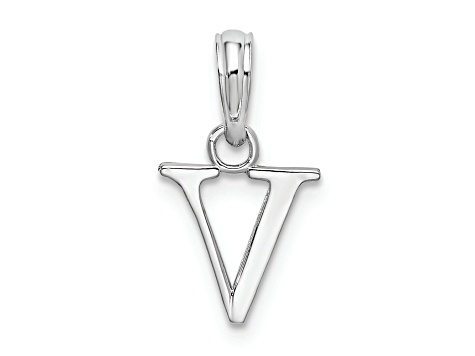 Sterling Silver Polished Block Initial -V- Pendant