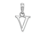 Sterling Silver Polished Block Initial -V- Pendant