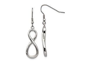 Stainless Steel Polished Infinity Dangle Shepherd Hook Earrings