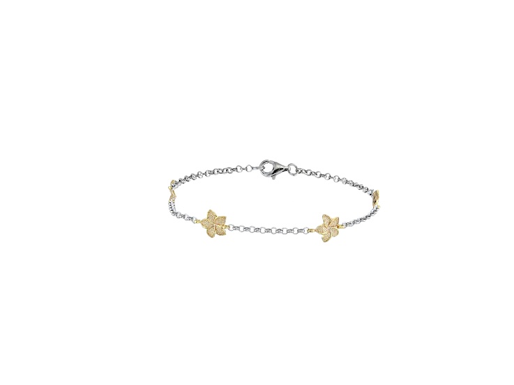 Sterling Silver and 14K Yellow Gold Over Sterling Silver Two-Tone Forget-Me-Not Bracelet