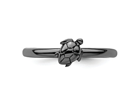 Black-Plated Sterling Silver Stackable Expressions Turtle Ring Black-Plated Sterling Silver Stackable Expressions Turtle Ring