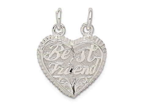 Sterling Silver Best Friend 2-piece Break apart Heart Charm