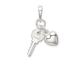 Sterling Silver Textured Heart with Key Charm