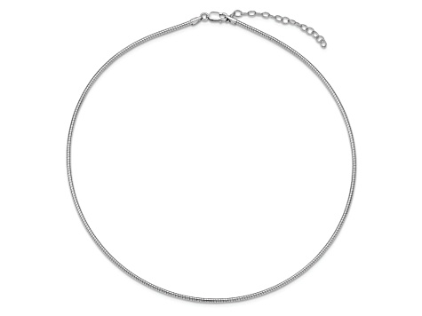 Rhodium Over Sterling Silver 2mm Round with 2 Inch Extension Cubetto Necklace