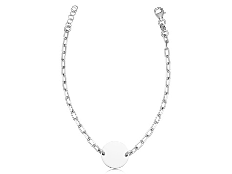Rhodium Plated Sterling Silver Adjustable Length Disc Bracelet