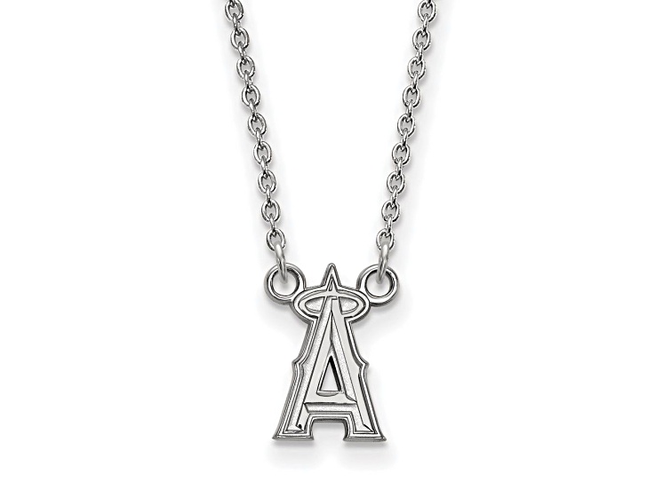 Rhodium Over Sterling Silver MLB LogoArt Los Angeles Angels Small Pendant Necklace