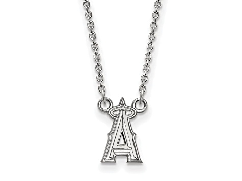 Rhodium Over Sterling Silver MLB LogoArt Los Angeles Angels Small Pendant Necklace