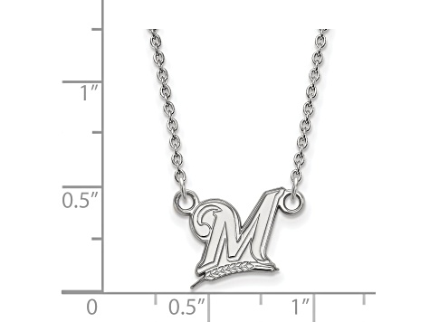 Rhodium Over Sterling Silver MLB LogoArt Milwaukee Brewers Pendant Necklace
