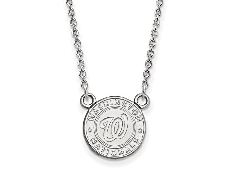 Rhodium Over Sterling Silver MLB LogoArt Washington Nationals Pendant Necklace