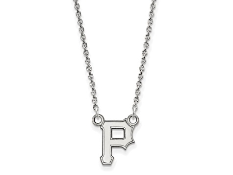Rhodium Over Sterling Silver MLB LogoArt Pittsburgh Pirates P Pendant Necklace