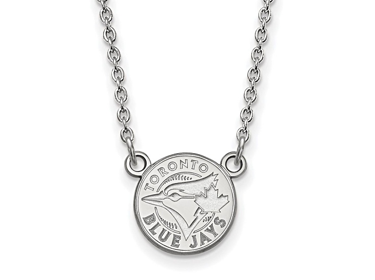 Rhodium Over Sterling Silver MLB LogoArt Toronto Blue Jays Pendant Necklace