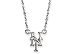 Rhodium Over Sterling Silver MLB LogoArt New York Mets N-Y Pendant Necklace