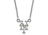 Rhodium Over Sterling Silver MLB LogoArt New York Mets N-Y Pendant Necklace