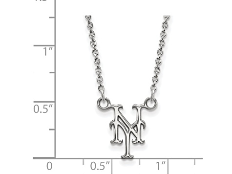 Rhodium Over Sterling Silver MLB LogoArt New York Mets N-Y Pendant Necklace