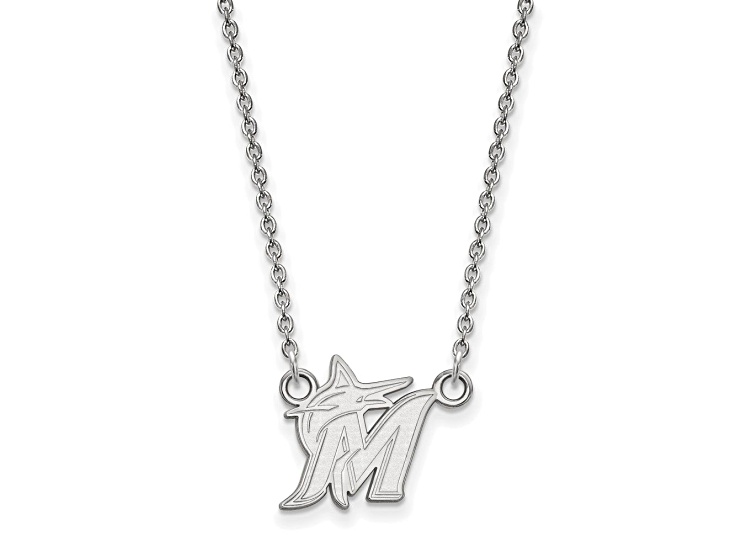 Rhodium Over Sterling Silver MLB LogoArt Miami Marlins Small Pendant Necklace