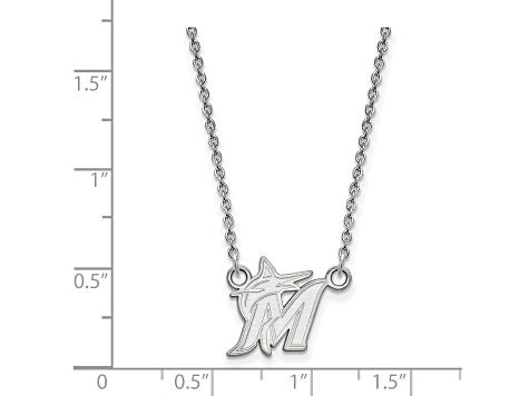 Rhodium Over Sterling Silver MLB LogoArt Miami Marlins Small Pendant Necklace