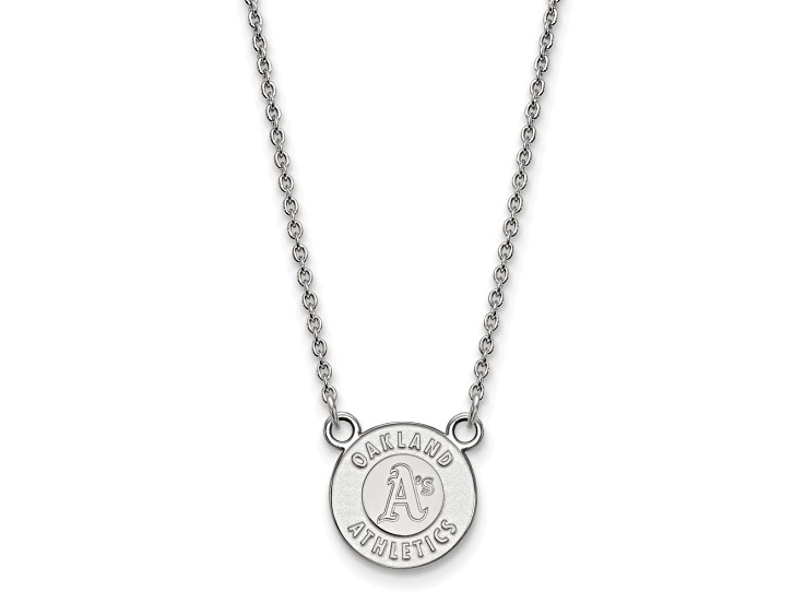 Rhodium Over Sterling Silver MLB LogoArt Oakland Athletics Pendant Necklace