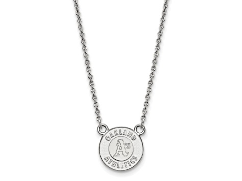 Rhodium Over Sterling Silver MLB LogoArt Oakland Athletics Pendant Necklace