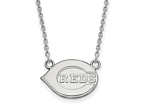 Rhodium Over Sterling Silver MLB LogoArt Cincinnati Reds Pendant Necklace