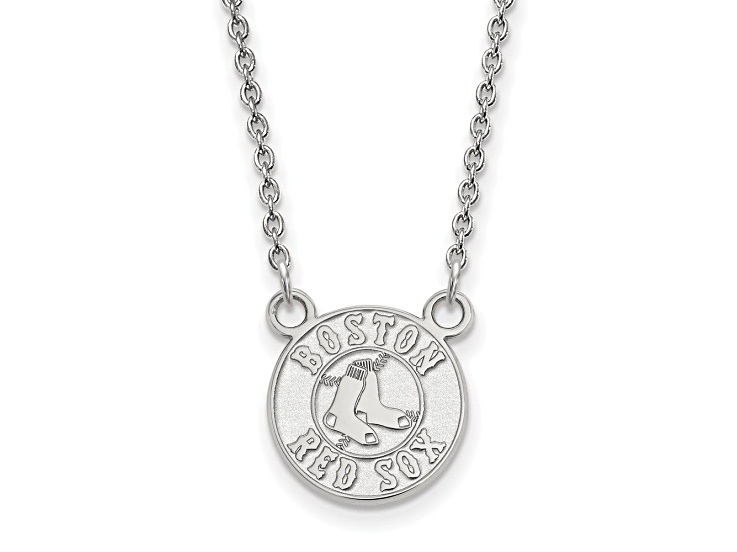 Rhodium Over Sterling Silver MLB LogoArt Boston Red Sox Pendant Necklace