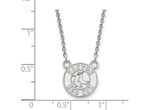 Rhodium Over Sterling Silver MLB LogoArt Boston Red Sox Pendant Necklace