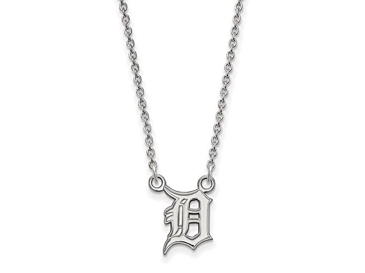 Rhodium Over Sterling Silver MLB LogoArt Detroit Tigers D Pendant Necklace