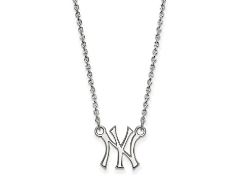 Rhodium Over Sterling Silver MLB LogoArt New York Yankees Pendant Necklace